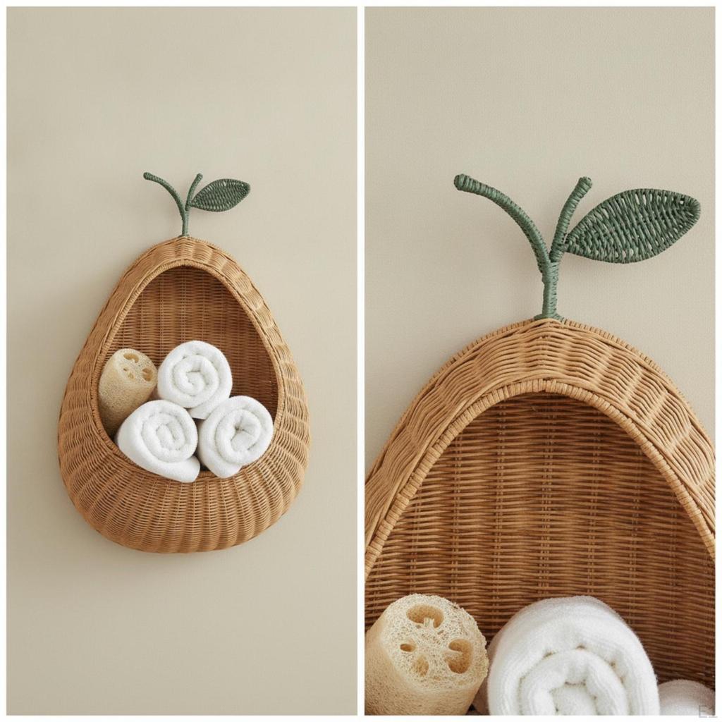 Pear Basket Handwoven Hanging with Open Front Woven for Kids, Nursery, Entryway, Playroom