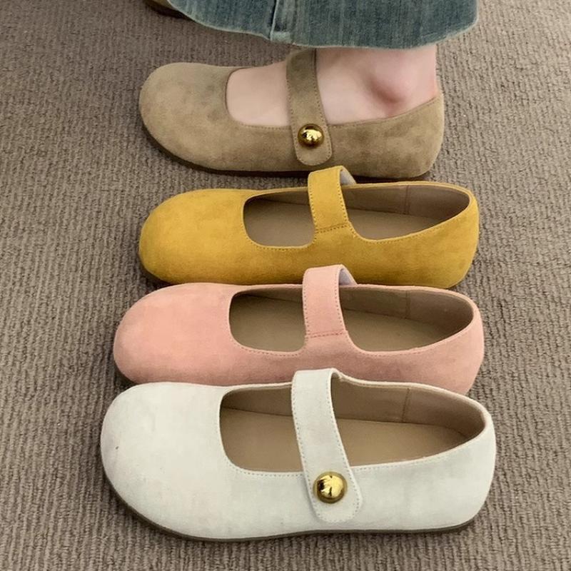 Yellow shoes women's new spring and summer single shoes flat Mary Jane women's shoes retro grandma
