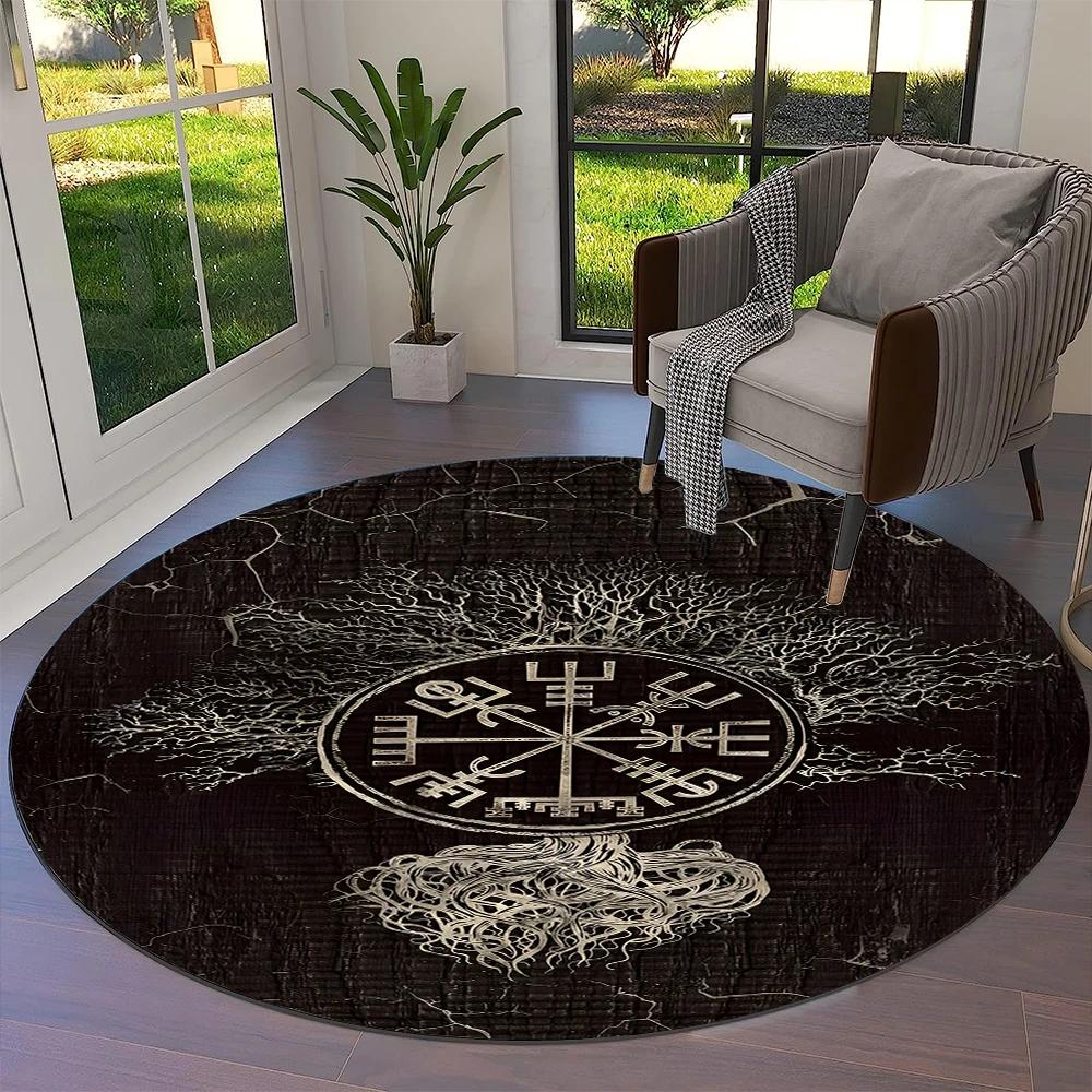 Tree of Life Viking Yggdrasil Valknut Round Carpet Rug for Living Room Bedroom Sofa Decor,Kid Paly Area Rug Non-slip Floor Mat