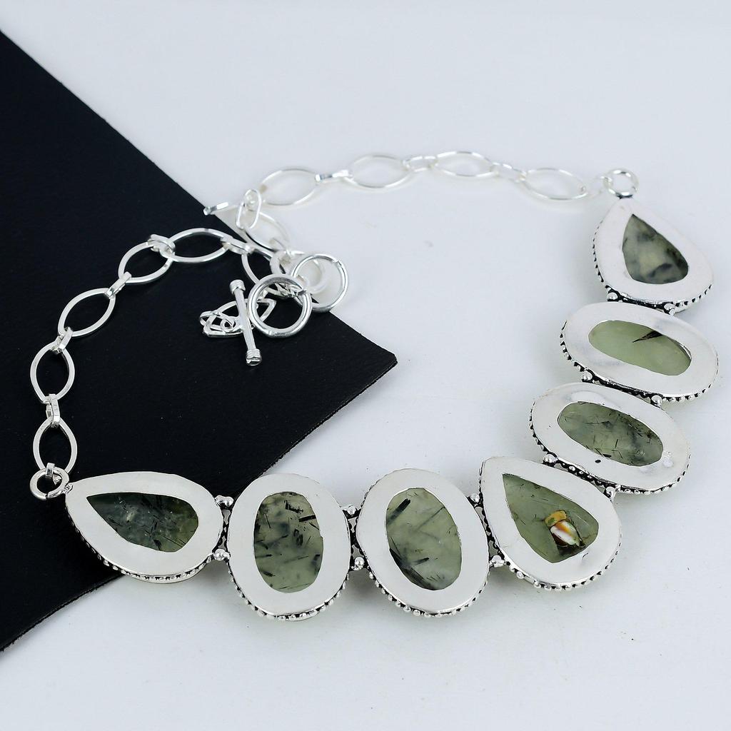 Wunderschöne Prehnit Edelstein Handgefertigte 925 Sterling Silber Halskette, Prehnit Silber Halskette für Ehefrau, Unisex Halskette, Weihnachtsgeschenk