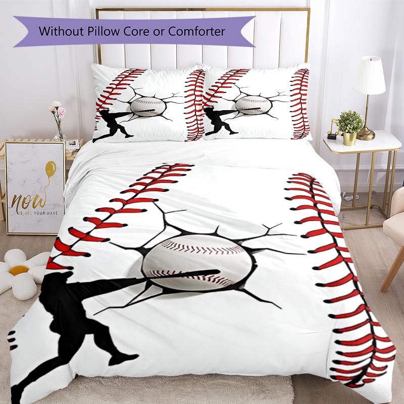 3pcs Baseball Bedding Set Duvet Cover Closure Includes 1 Duvet Cover & 2 Pillowcases, Soft and Comfortable for All Seasons.