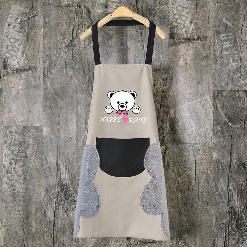 1Pc Hand Towel Apron Waterproof Stain Home Kitchen Cooking Waist Cute Bear Hanging Neck Towel Apron Oversleeve