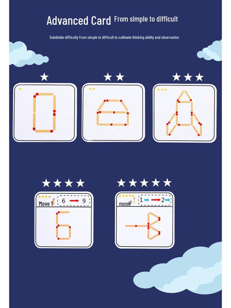 Classic Wooden Matchstick Puzzle: Educational Toy for Children's Math and Logic Training