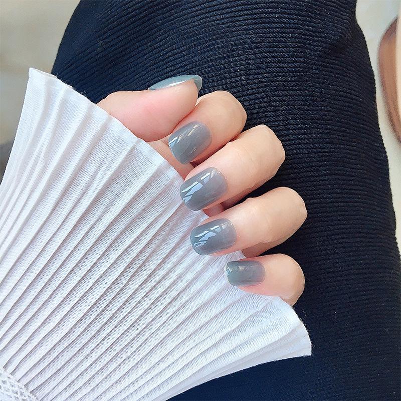 

Removable Transparent Grey-Blue Nail Tips - Xiaohongshu Style