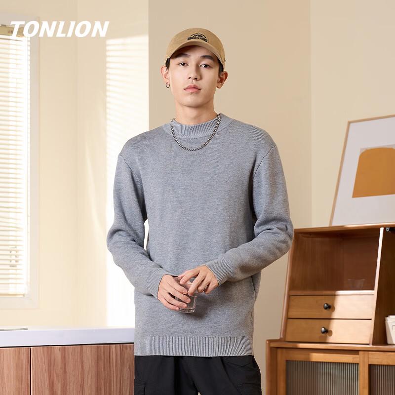 TonLion Men's Winter Half-High Collar Fleece-Lined Sweater