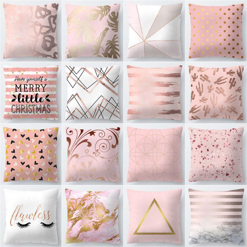 Luxurious Polyester Pillow Case Cover With Rose Gold Geometric Pattern For Home Decor