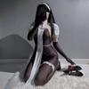 Sexy Nun Uniform Cosplay Adult Costumes Women Lingerie Porno Open Crotch Jumpsuit Black Glove Perspective Tight Onesie Shapewear