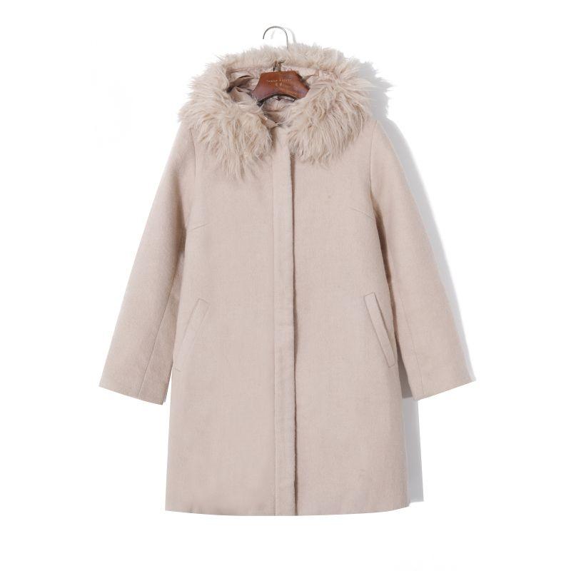

2024 Women s Spring Clothing Minimalist Solid Color Detachable Fur Collar Hood Long-Sleeve Zipper Loose Slim Fit Woolen Coat Milk Tea 160#
