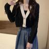 Women's V-neck Short Cardigan Sweater Coat Spring and Autumn Loose Fried Dough Twists Knitting Top