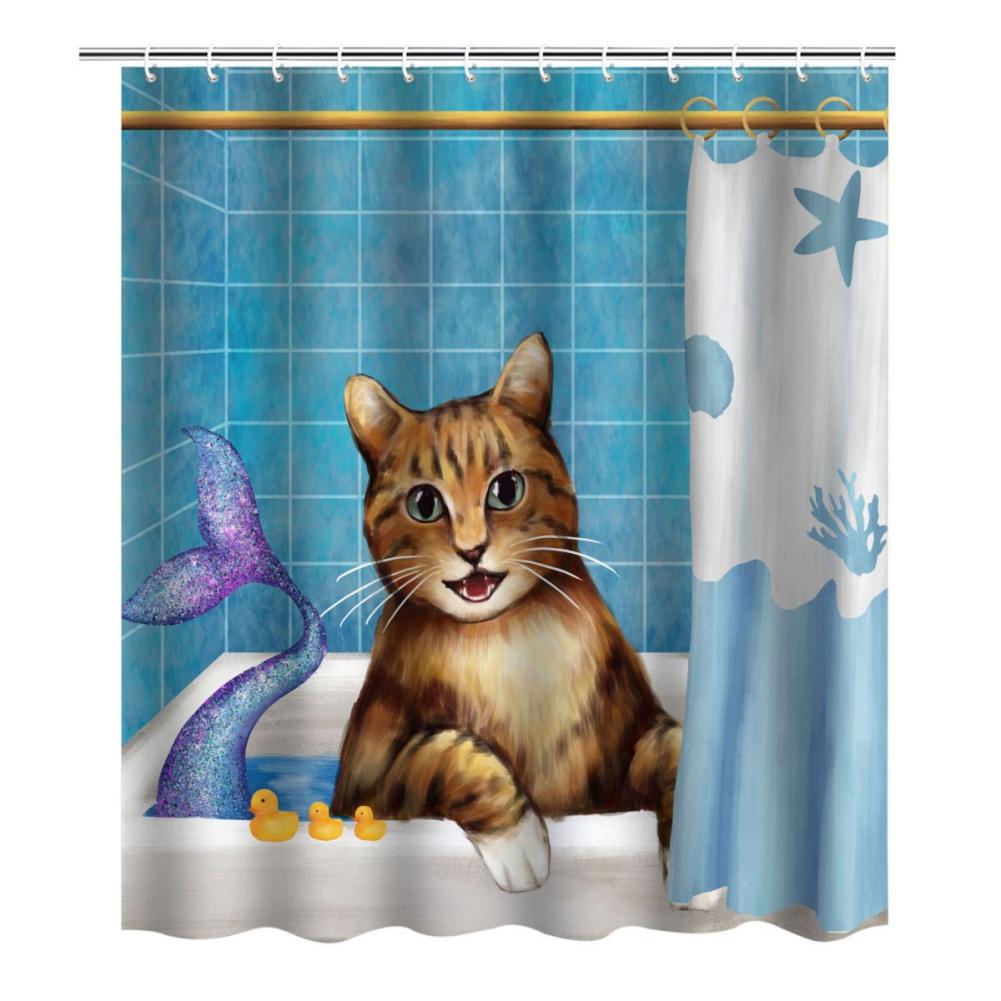 

183*183 см креативный узор кошки собаки занавеска для душа водонепроницаемая перегородка для ванной комнаты занавеска с крючками