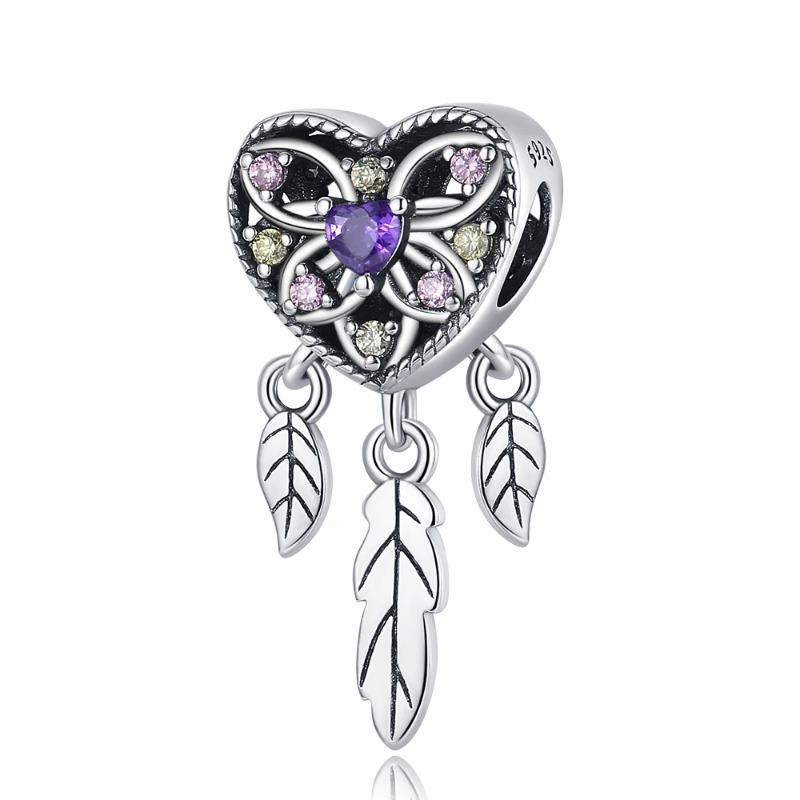 925 Silver Feather Charms Beads Dreamcatcher Lucky Pendants for DIY Bracelets Necklace Women Jewelry Gifts