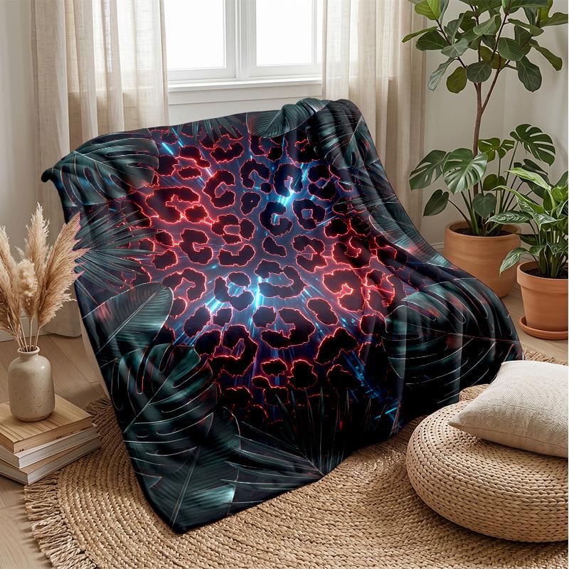 Neon Leopard Abstract Art 1 Theme blanket Lightweight Warm Flannel Blanket Decorative Throw Blanket for Home Decoration