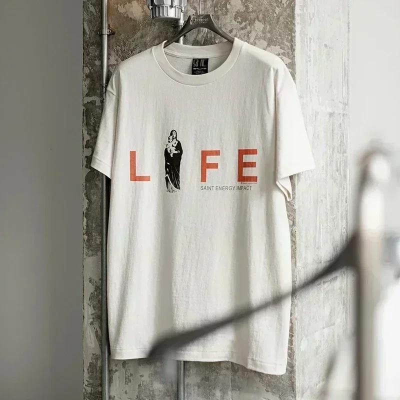 2025 Summer High Quality Cotton Classic Logo Graphics Print Saint Tshirt Unisex Unisex Vintage Washed Black T Shirt Loose Tee