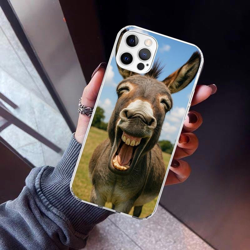 Funny Donkey Phone Case For iPhone 17 Air 11 13 Mini 14 15 Plus 16 12 Pro Max 16E SE 7 8 Pattern Soft TPU Back Cover 13 12 Mini