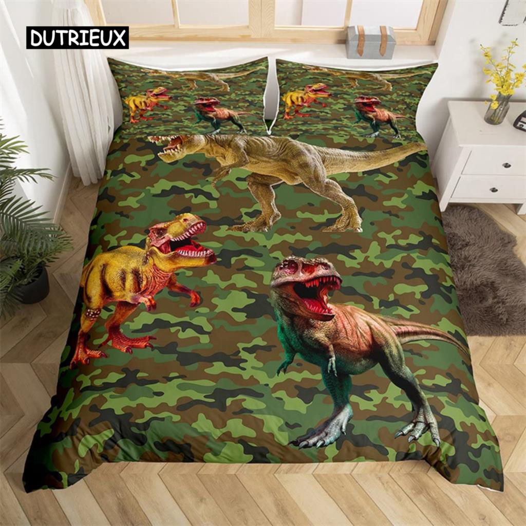 Dinosaur Duvet Cover Set King Size Jurassic World Battle 2/3 Piece Twin Bedding Set Unique Dinosaur Bedding for Kids and Adults