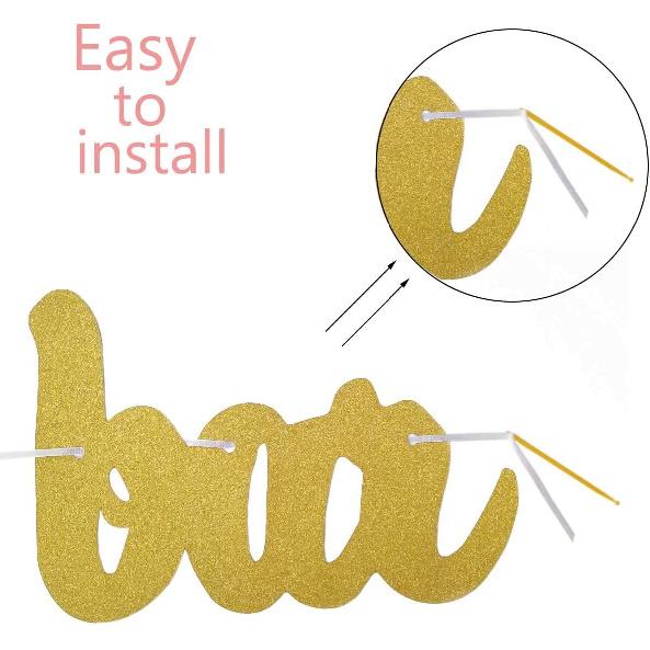 Gold Glittery Ice Cream Bar Sign Banner and Pink, Blue, Gold Heart Paper Garland for Birthday, Summer Theme Party, Baby Shower, Wedding Decorations -