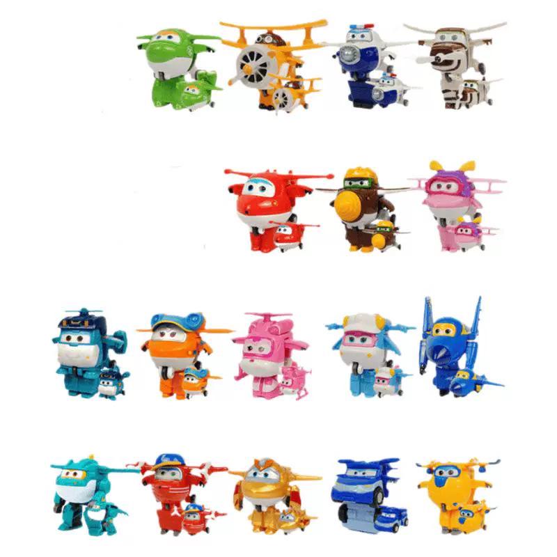Super Wings 13-Piece Mini Transforming Robot Set: Jett, Big Strong, Jin, and Mighty Little Wing Toys