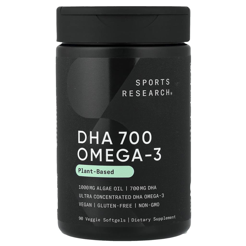 Sports Research, DHA 700 Omega-3, Plant-based, Veg Softgels 90 Tablets