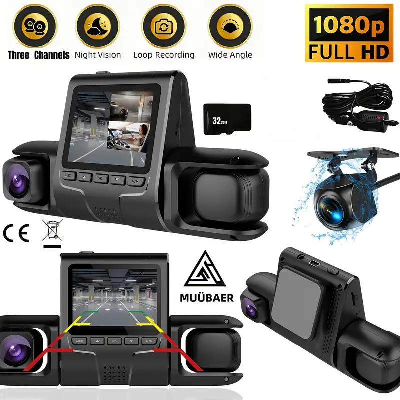 3 Camera Lens Car DVR 3-Channel Dash Cam HD 1080P Dash Camera Dual Lens Dashcam Video Recorder 24H Parking Monitoring Dashcam