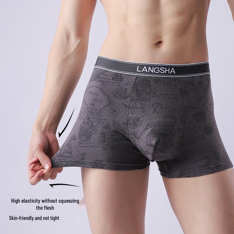 Langsha Men's Pure Cotton Mulberry Silk 7A Antibacterial Boxer Briefs 4-Pack