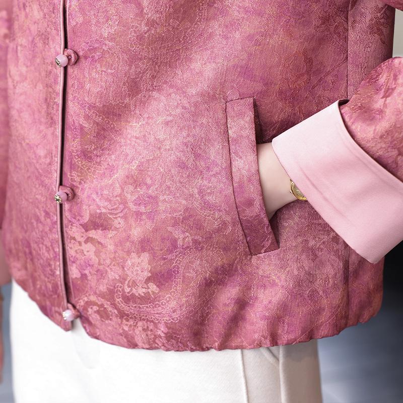 Pink Jacquard Short Jacket for Middle-Aged Women - Chinese Style, Spring/Autumn Wear