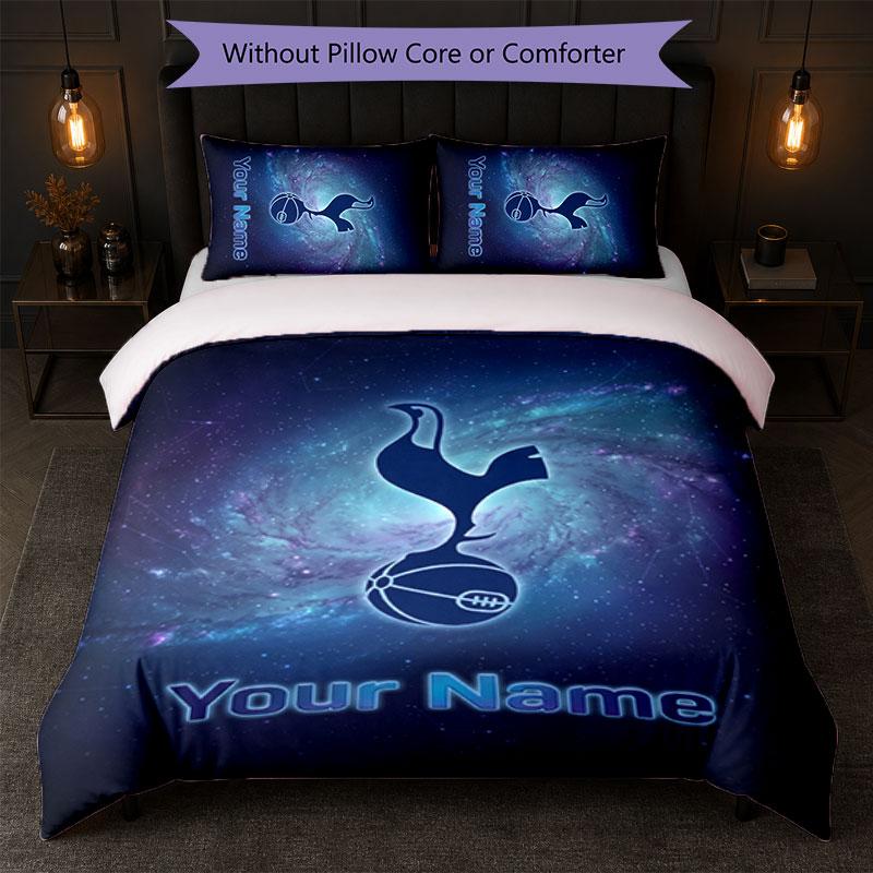 Tottenham Hotspur FC Benutzerdefinierter Name Text Bettwäsche-Set 1 Bettbezug + 2 Kissenbezüge Fußball-Logo Personalisierte Geschenkidee für besonderen Anlass Schlafzimmerdekoration