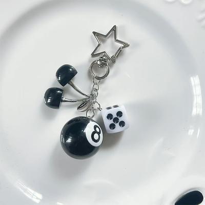 8 Ball Ovoce Třešeň Hvězda Klíčenka Příslušenství k telefonu Y2K Ručně vyráběná Kreativní 8 Ball Třešeň Klíčenka Příslušenství