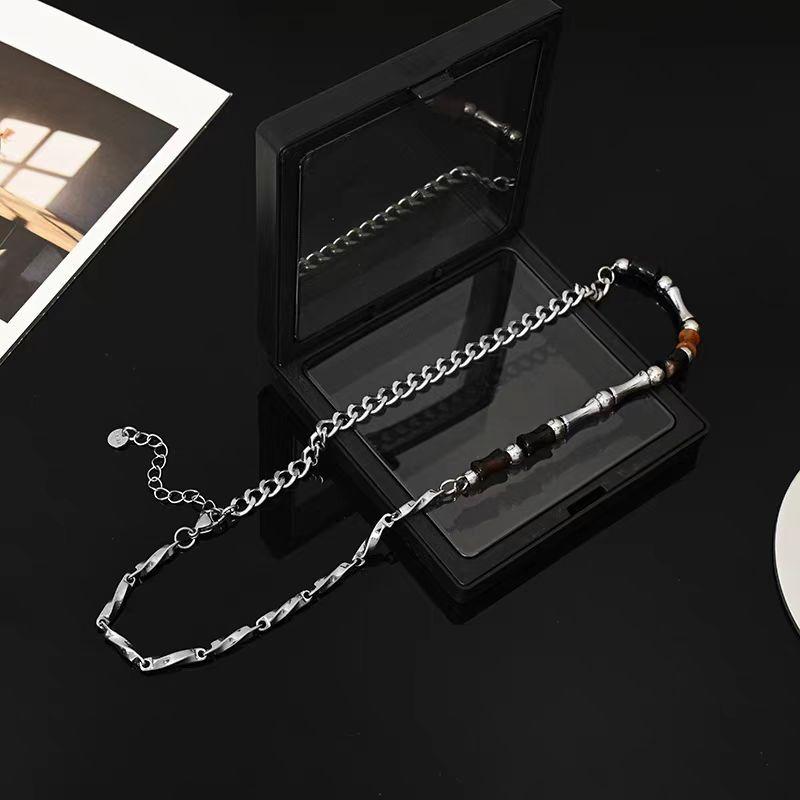 Agate Bamboo Boys Necklace Niche Design Hip Hop Men's Neck Chain Retro Style Women's Premium Sense Clavicle Chain Men