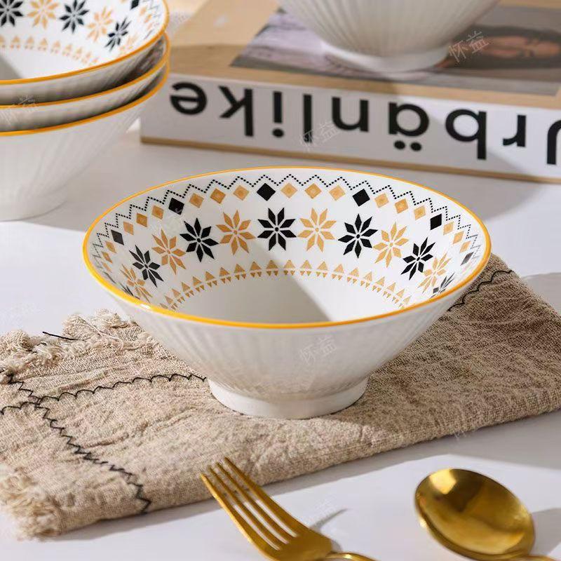 Japanese-style Douli Bowl Ceramic Tableware Big Soup Household Large Ramen Bowls Bucket Hat Trumpet Dinnerware Restaurant