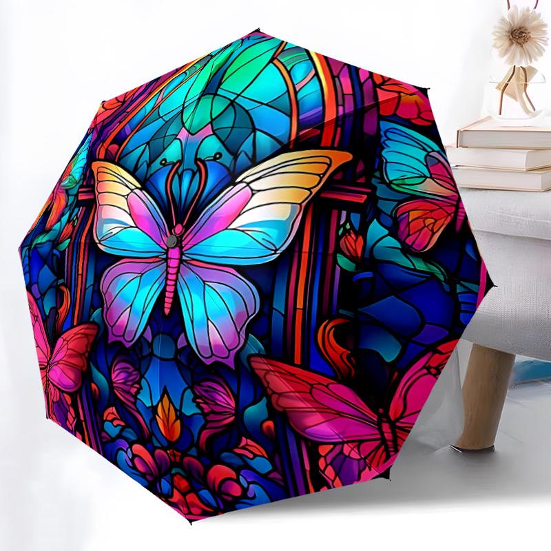 1pc Butterfly Stained Glass Automatic Open/Close Umbrella, Lightweight for Women/Men, Perfect Gift - for Everyday or Holiday Eventsyy251127099