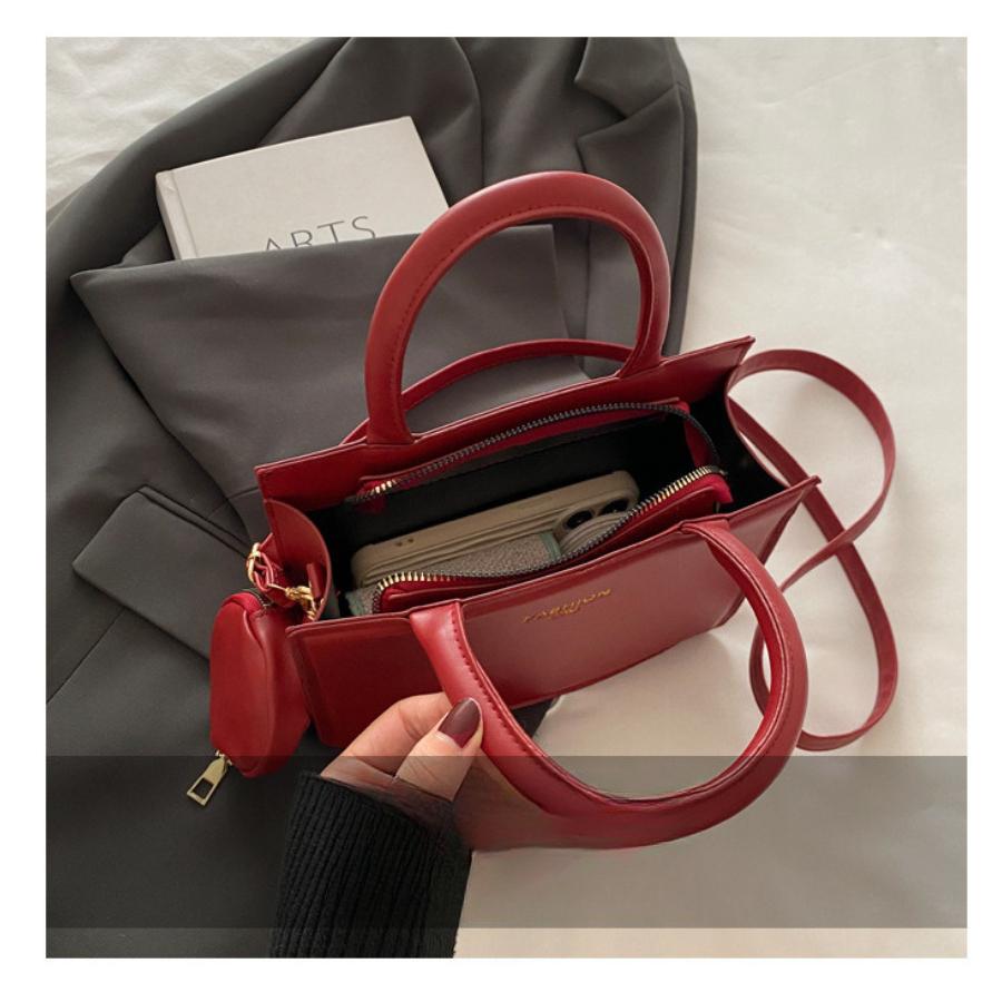 Faux Leather Solid Color Shoulder Bag for Women, Vintage Style Square Crossbody Purse, Minimalist Handbag KTB
