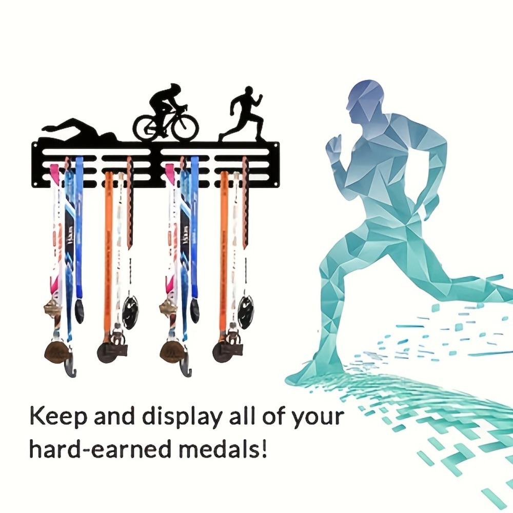 Metal Medal Holder Wall Mounted for 60 Sports Medals Awards Ribbons, Display Rack Organizer for Running Cycling Marathon, Decorative Iron Sculpture