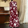 Women Plus Size V Neck Three Quarter Sleeve Black Yellow Floral Printed Long Dress
