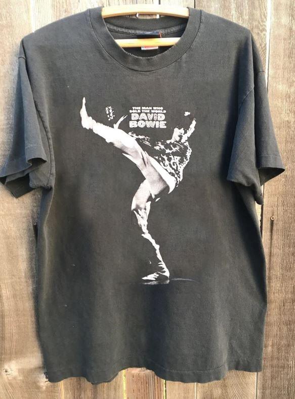David Bowie The Man Who Sold the World vtg charcoal t-shirt QT7907 L