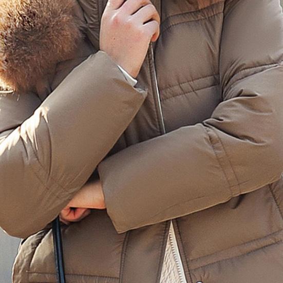 Winter Women Cotton Jacket with Hood Neck Protection Long Sleeves Pockets Mid-calf Length Zipper Closure Padded Coat Solid Color Windproof Outwear