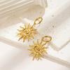 Fashion Vintage Chic Sun Shaped Pendant Necklace Stainless Steel Earrings Statement Golden Fashion Jewlery Accessories Gift
