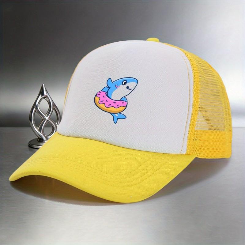 Shark Donut Print Trucker Hat Breathable Mesh Baseball Cap Casual Adjustable Summer Hat