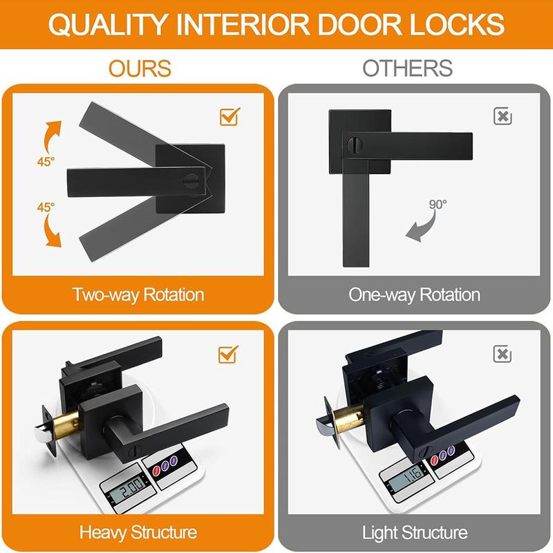 1 pair Black Door Handles Privacy Door Levers, Interior Door Knobs Square Door Levers Heavy Duty Door Locks for Bedroom Bathroom