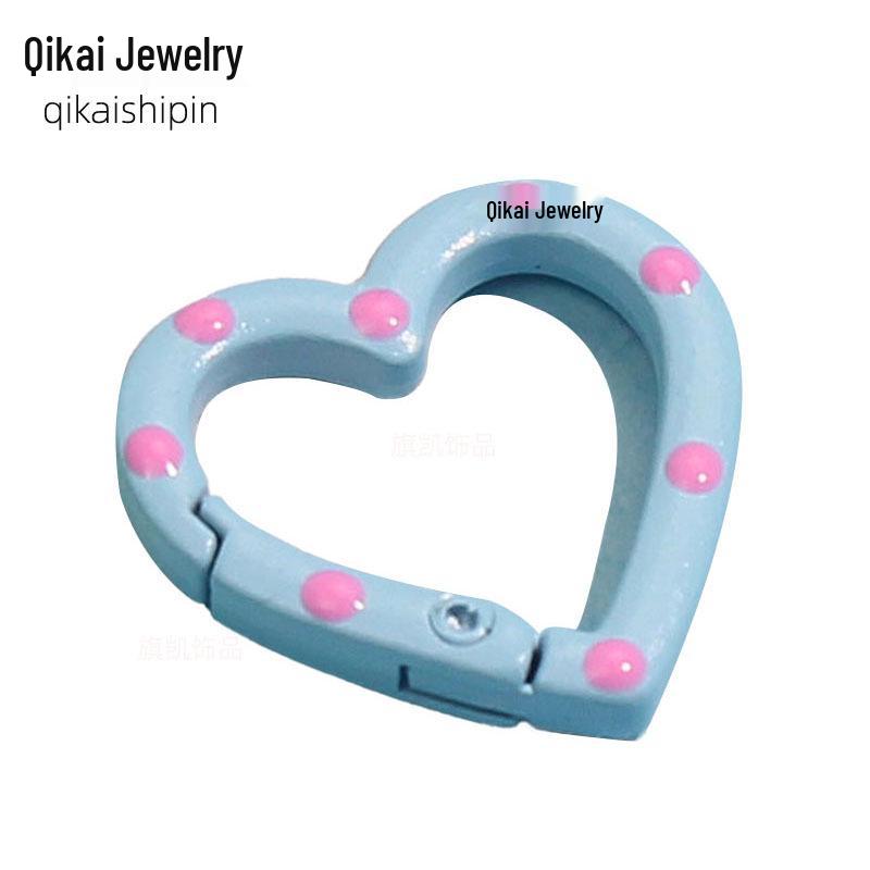 Hand-Painted Heart Spring Clasp Keychain Ring синий