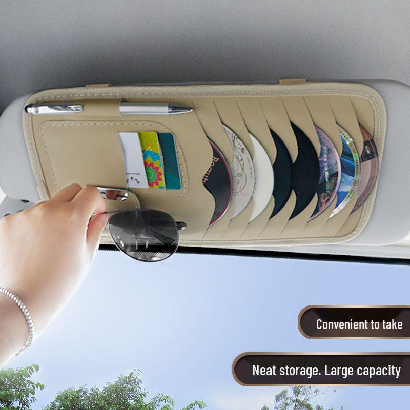 High-End Car Sun Visor CD & Glasses Holder with Ticket and Card Storage