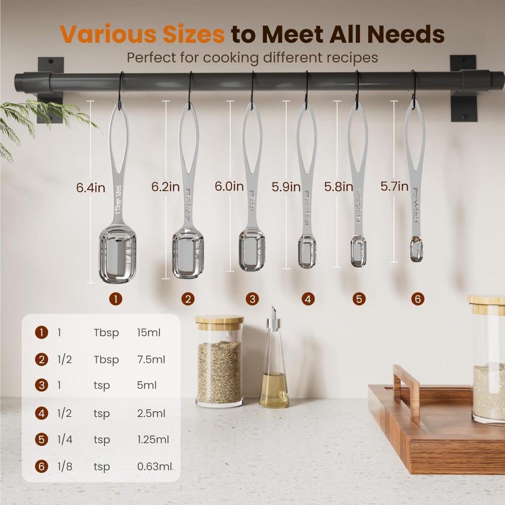6pcs/set Food-grade Stainless Steel Measuring Spoon Anti-Scratch Sugar Coffee Powder Spice Scoop for Home Baking Daily Cooking
