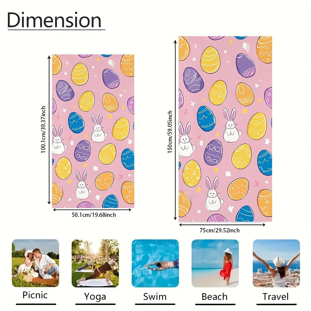 Microfiber Beach Towel Colorful Easter Egg and Cute Bunny Pattern,Ultra-Soft Polyester,Lightweight and Absorbent,Ideal for Yoga