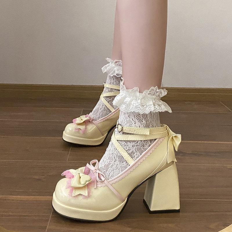 2025 spring and autumn new thick-soled Korean soft girl sweet Lolita jk single shoes bow high-heeled Mary Jane shoes women