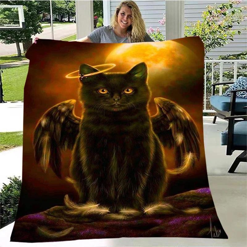 Gato misterioso, gato satanás cobertor fofo quente macio pelúcia sofá capa cobertor quadrado cobertor de viagem (Padrão personalizável)