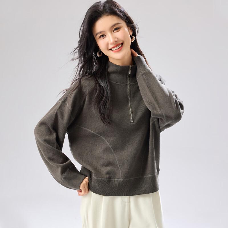 

Women s Half-Zip High-Neck Wool Blend Knitted Sweater F