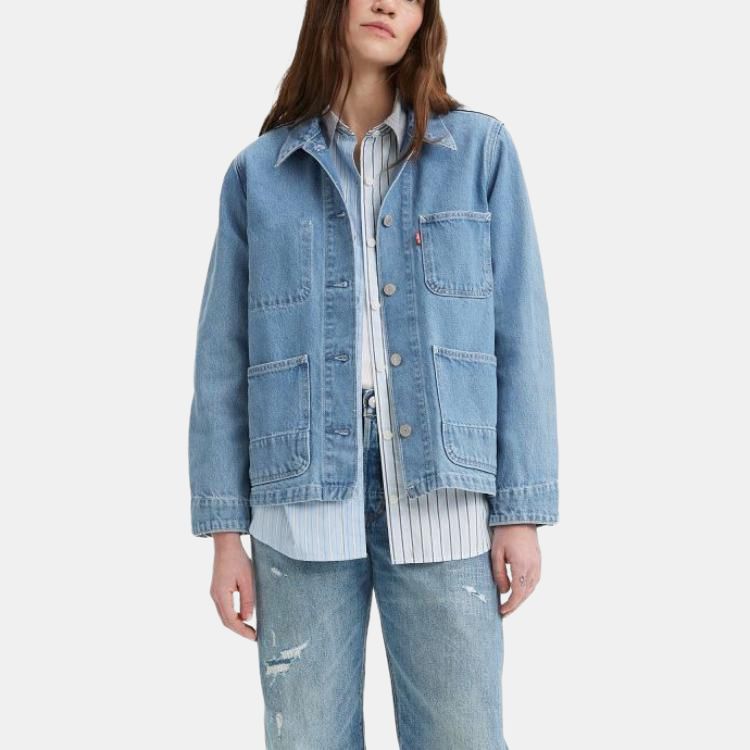 Levis Solid Color Multi-Pocket Straight Cut Single Button Long Sleeve Denim Jacket Men jackets Light-Blue A6190-0001