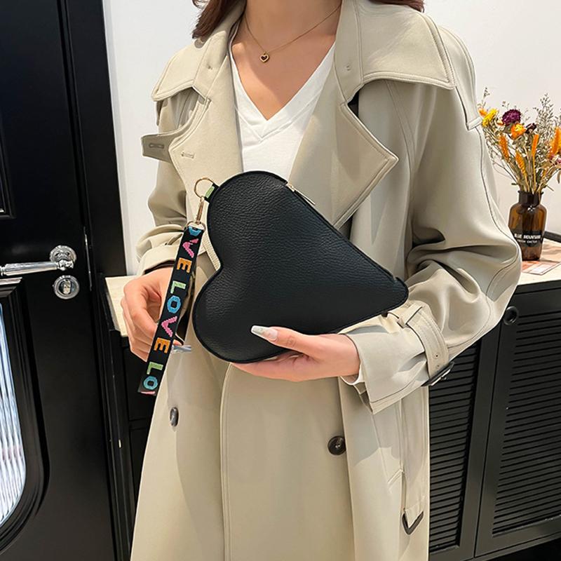 Fashion Heart-Shaped Mini Clutch for Women Candy Colored Coin Purse with Wristlet Stylish Zipper Card Holder & Key Pouch