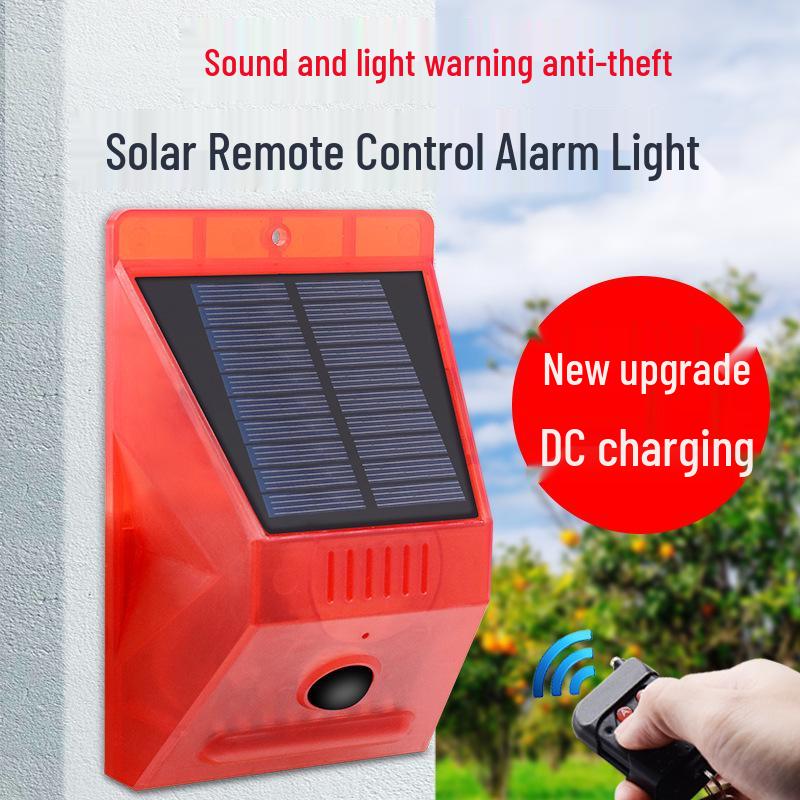 Outdoor Solar Alarm with Infrared Motion Sensor, Remote-Controlled Sound and Flashing Light Anti-Theft Warning System