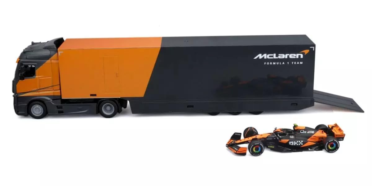

Kyosho BURAGO Actros Кабина с прицепом McLaren MCL38 Норрис Готовая модель BUR38401 1/43 Mercedes-Benz и № 4 Л.