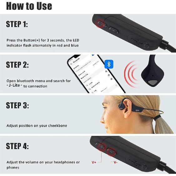 Bone Conduction Headphones Open-Ear Bluetooth 5.0, IP65 Waterproof Wireless Sport Headset with 8H Playtime, Secure Fit for Running/Cycling/Gym, HD